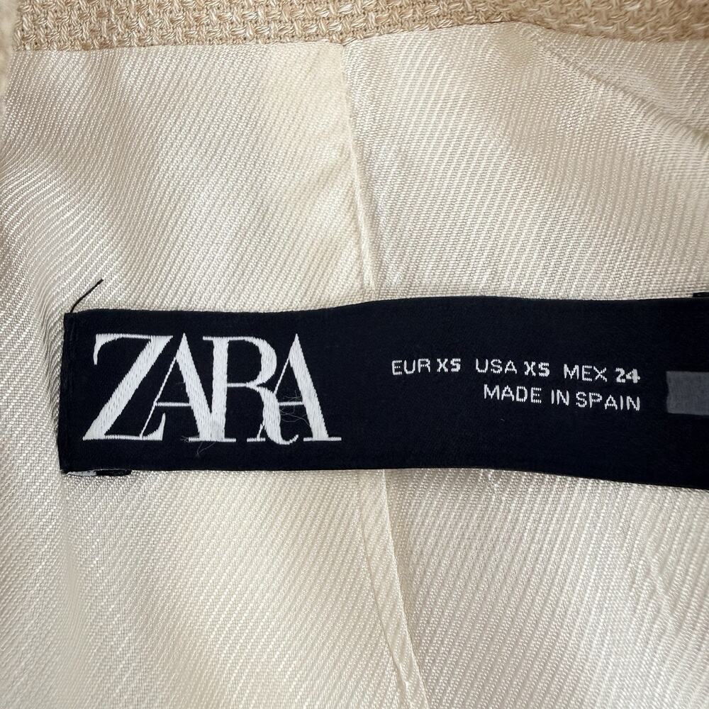 Zara Double Breasted Long Blazer XS Neutral Tailored Academia Textured Office - Picture 9 of 16